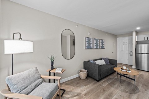 a living room with a couch and a table